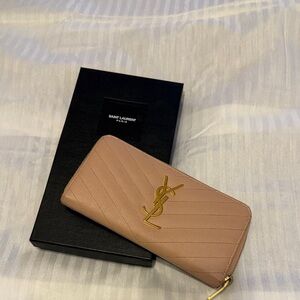 Saint Laurent Blush Pink Wallet with Gold Logo